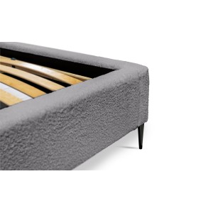 Lit MILLIO – Gris anthracite – 180x200 cm – Tissu chenille bouclé – Sommier inclus – Confort hôtel 5 étoiles