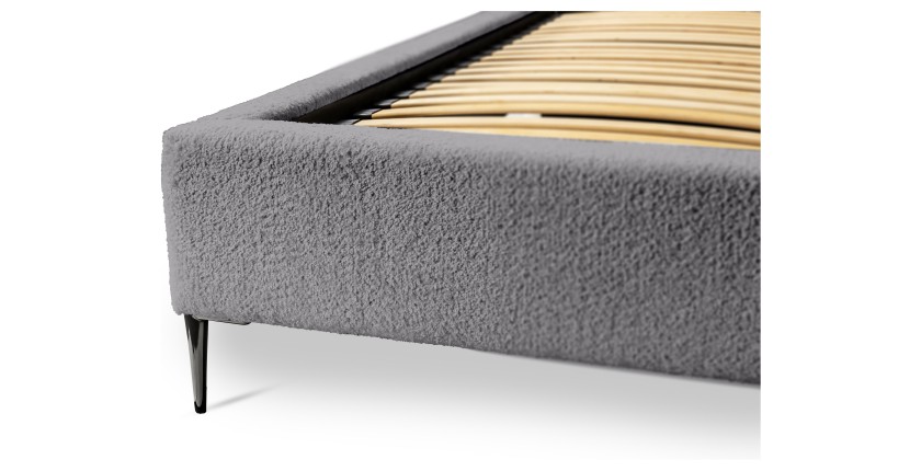 Lit MILLIO – Gris anthracite – 180x200 cm – Tissu chenille bouclé – Sommier inclus – Confort hôtel 5 étoiles