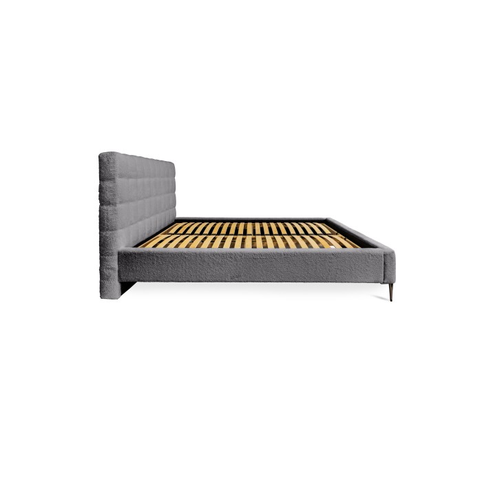 Bett MILLIO – Anthrazitgrau – 180x200 cm – Bouclé-Chenille-Stoff – Lattenrost inklusive – 5-Sterne-Hotelkomfort