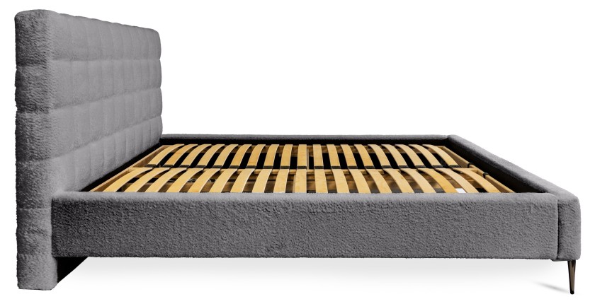 Lit MILLIO – Gris anthracite – 180x200 cm – Tissu chenille bouclé – Sommier inclus – Confort hôtel 5 étoiles
