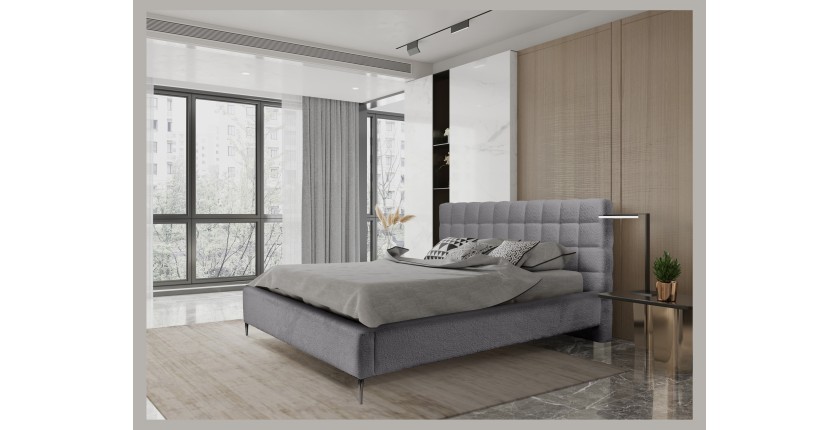 Lit MILLIO – Gris anthracite – 180x200 cm – Tissu chenille bouclé – Sommier inclus – Confort hôtel 5 étoiles
