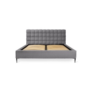 Lit MILLIO – Gris anthracite – 180x200 cm – Tissu chenille bouclé – Sommier inclus – Confort hôtel 5 étoiles
