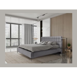 Lit MILLIO – Gris anthracite – 160x200 cm – Tissu chenille bouclé – Sommier inclus – Confort hôtel 5 étoiles