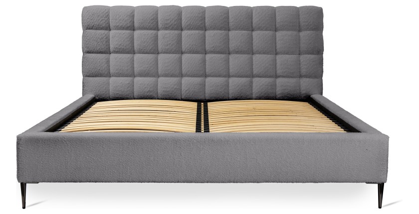 Lit MILLIO – Gris anthracite – 160x200 cm – Tissu chenille bouclé – Sommier inclus – Confort hôtel 5 étoiles