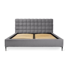 Lit MILLIO – Gris anthracite – 160x200 cm – Tissu chenille bouclé – Sommier inclus – Confort hôtel 5 étoiles