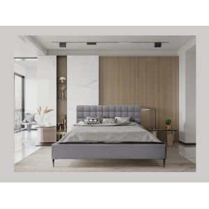 Lit MILLIO – Gris anthracite – 160x200 cm – Tissu chenille bouclé – Sommier inclus – Confort hôtel 5 étoiles