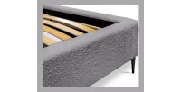 Lit MILLIO – Gris anthracite – 160x200 cm – Tissu chenille bouclé – Sommier inclus – Confort hôtel 5 étoiles