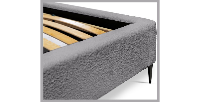 Lit MILLIO – Gris anthracite – 160x200 cm – Tissu chenille bouclé – Sommier inclus – Confort hôtel 5 étoiles
