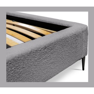 Lit MILLIO – Gris anthracite – 160x200 cm – Tissu chenille bouclé – Sommier inclus – Confort hôtel 5 étoiles