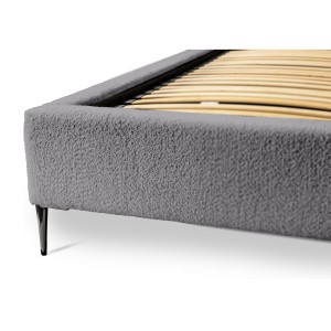 Lit MILLIO – Gris anthracite – 160x200 cm – Tissu chenille bouclé – Sommier inclus – Confort hôtel 5 étoiles