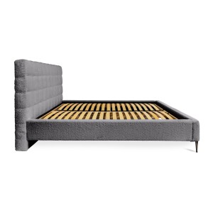 Lit MILLIO – Gris anthracite – 160x200 cm – Tissu chenille bouclé – Sommier inclus – Confort hôtel 5 étoiles