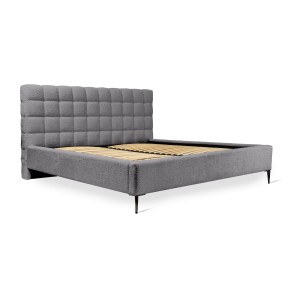 Lit MILLIO – Gris anthracite – 160x200 cm – Tissu chenille bouclé – Sommier inclus – Confort hôtel 5 étoiles