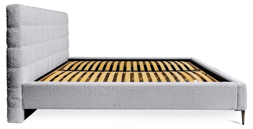 Lit MILLIO – Blanc – 180x200 cm – Tissu chenille bouclé – Sommier inclus – Confort hôtel 5 étoiles