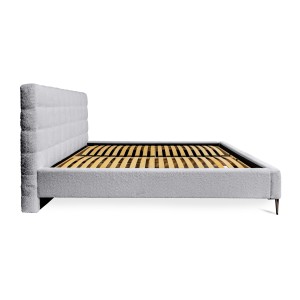 Lit MILLIO – Blanc – 180x200 cm – Tissu chenille bouclé – Sommier inclus – Confort hôtel 5 étoiles