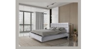 Lit MILLIO – Blanc – 180x200 cm – Tissu chenille bouclé – Sommier inclus – Confort hôtel 5 étoiles