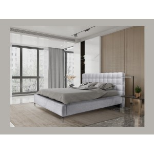 Lit MILLIO – Blanc – 180x200 cm – Tissu chenille bouclé – Sommier inclus – Confort hôtel 5 étoiles