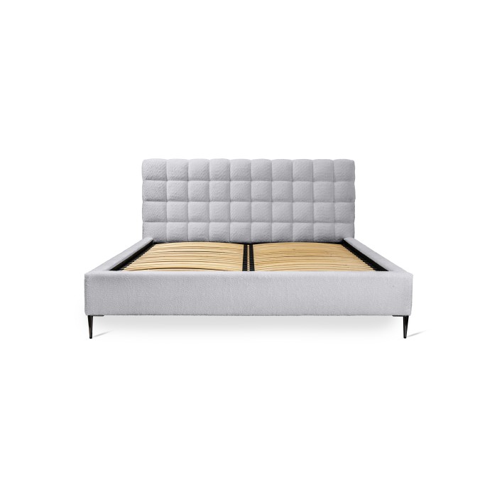 Bett MILLIO – Weiß – 180x200 cm – Bouclé-Chenille-Stoff – Lattenrost inklusive – 5-Sterne-Hotelkomfort