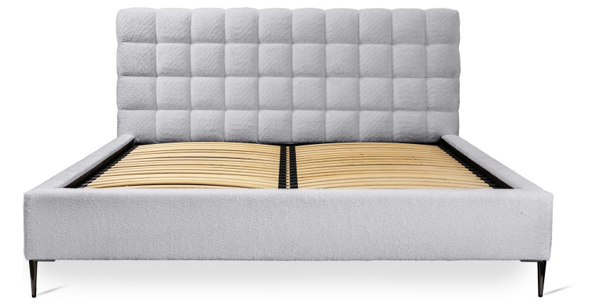 Lit MILLIO – Blanc – 180x200 cm – Tissu chenille bouclé – Sommier inclus – Confort hôtel 5 étoiles