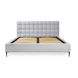 Lit MILLIO – Blanc – 180x200 cm – Tissu chenille bouclé – Sommier inclus – Confort hôtel 5 étoiles