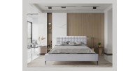 Lit MILLIO – Blanc – 180x200 cm – Tissu chenille bouclé – Sommier inclus – Confort hôtel 5 étoiles