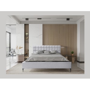 Lit MILLIO – Blanc – 180x200 cm – Tissu chenille bouclé – Sommier inclus – Confort hôtel 5 étoiles
