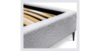 Lit MILLIO – Blanc – 180x200 cm – Tissu chenille bouclé – Sommier inclus – Confort hôtel 5 étoiles