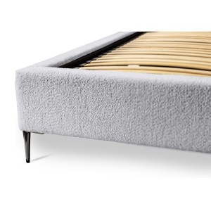 Lit MILLIO – Blanc – 180x200 cm – Tissu chenille bouclé – Sommier inclus – Confort hôtel 5 étoiles