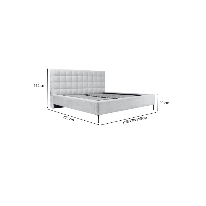 Bett MILLIO – Weiß – 160x200 cm – Bouclé-Chenille-Stoff – Lattenrost inklusive – 5-Sterne-Hotelkomfort