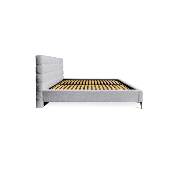 Bett MILLIO – Weiß – 140x200 cm – Bouclé-Chenille-Stoff – Lattenrost inklusive – 5-Sterne-Hotelkomfort