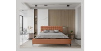 Lit MILLIO – Terracotta – 180x200 cm – Tissu chenille bouclé – Sommier inclus – Confort hôtel 5 étoiles