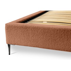Lit MILLIO – Terracotta – 180x200 cm – Tissu chenille bouclé – Sommier inclus – Confort hôtel 5 étoiles