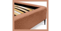 Lit MILLIO – Terracotta – 180x200 cm – Tissu chenille bouclé – Sommier inclus – Confort hôtel 5 étoiles