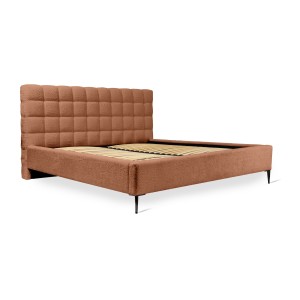Lit MILLIO – Terracotta – 180x200 cm – Tissu chenille bouclé – Sommier inclus – Confort hôtel 5 étoiles
