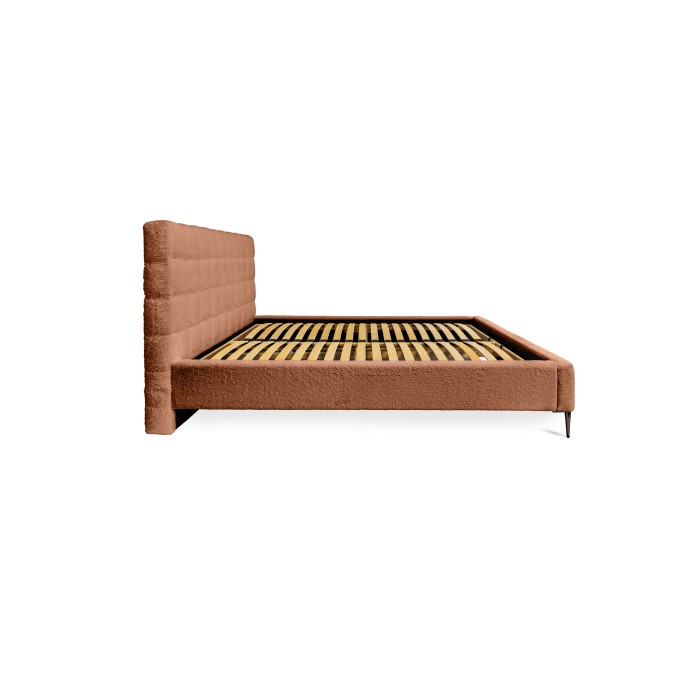 Bett MILLIO – Terrakotta – 180x200 cm – Bouclé-Chenille-Stoff – Lattenrost inklusive – 5-Sterne-Hotelkomfort