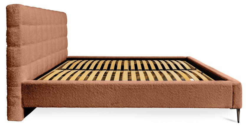 Lit MILLIO – Terracotta – 180x200 cm – Tissu chenille bouclé – Sommier inclus – Confort hôtel 5 étoiles