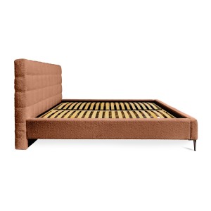 Lit MILLIO – Terracotta – 180x200 cm – Tissu chenille bouclé – Sommier inclus – Confort hôtel 5 étoiles