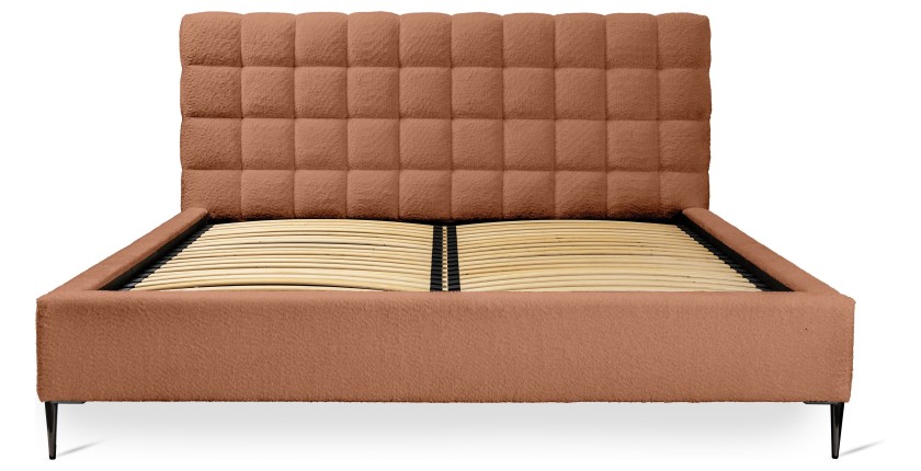 Lit MILLIO – Terracotta – 180x200 cm – Tissu chenille bouclé – Sommier inclus – Confort hôtel 5 étoiles