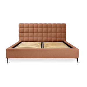 Lit MILLIO – Terracotta – 180x200 cm – Tissu chenille bouclé – Sommier inclus – Confort hôtel 5 étoiles