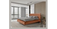 Lit MILLIO – Terracotta – 180x200 cm – Tissu chenille bouclé – Sommier inclus – Confort hôtel 5 étoiles