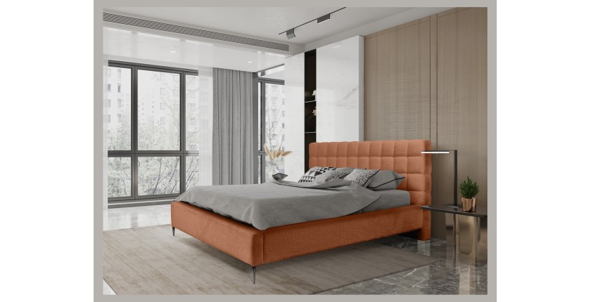 Lit MILLIO – Terracotta – 180x200 cm – Tissu chenille bouclé – Sommier inclus – Confort hôtel 5 étoiles