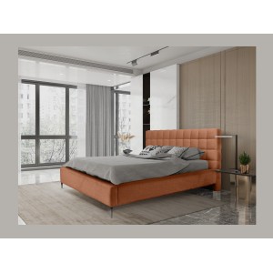Lit MILLIO – Terracotta – 180x200 cm – Tissu chenille bouclé – Sommier inclus – Confort hôtel 5 étoiles