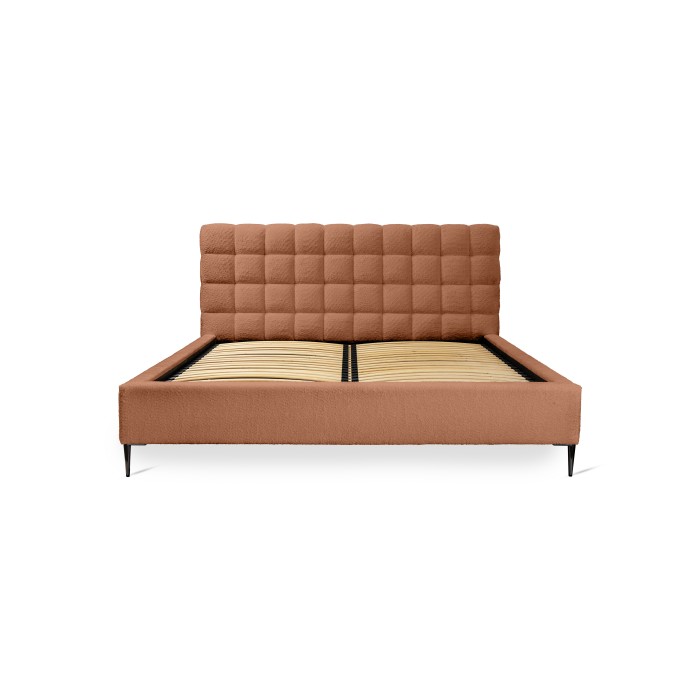 Bett MILLIO – Terrakotta – 160x200 cm – Bouclé-Chenille-Stoff – Lattenrost inklusive – 5-Sterne-Hotelkomfort