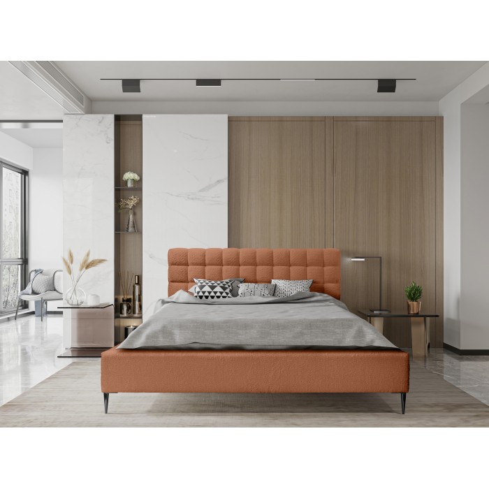Bett MILLIO – Terrakotta – 160x200 cm – Bouclé-Chenille-Stoff – Lattenrost inklusive – 5-Sterne-Hotelkomfort