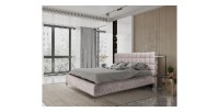 Lit MILLIO – Taupe – 180x200 cm – Tissu chenille bouclé – Sommier inclus – Confort hôtel 5 étoiles