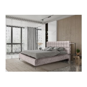 Lit MILLIO – Taupe – 180x200 cm – Tissu chenille bouclé – Sommier inclus – Confort hôtel 5 étoiles