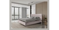 Lit MILLIO – Taupe – 140x200 cm – Tissu chenille bouclé – Sommier inclus – Confort hôtel 5 étoiles