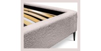 Lit MILLIO – Taupe – 140x200 cm – Tissu chenille bouclé – Sommier inclus – Confort hôtel 5 étoiles