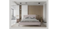 Lit MILLIO – Taupe – 140x200 cm – Tissu chenille bouclé – Sommier inclus – Confort hôtel 5 étoiles