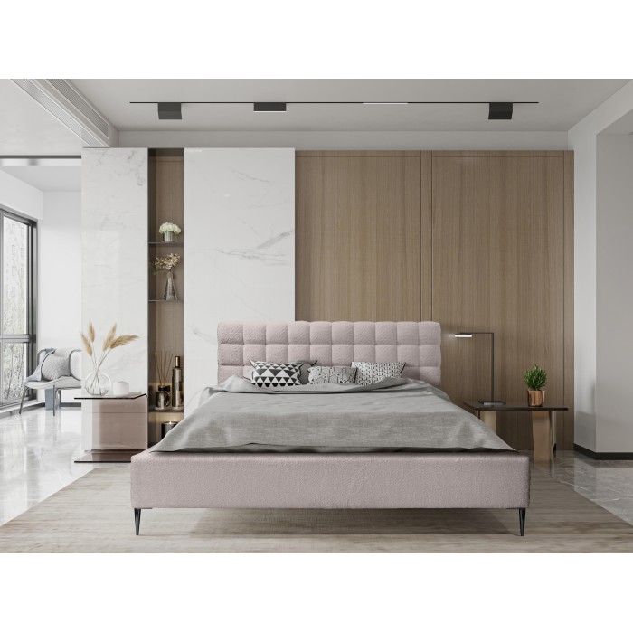 Bett MILLIO – Taupe – 140x200 cm – Bouclé-Chenille-Stoff – Lattenrost inklusive – 5-Sterne-Hotelkomfort