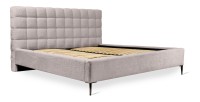 Lit MILLIO – Taupe – 160x200 cm – Tissu chenille bouclé – Sommier inclus – Confort hôtel 5 étoiles